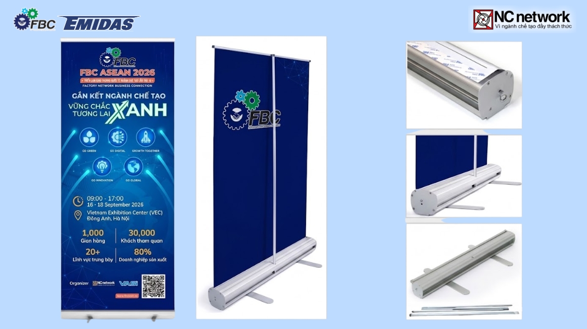 Standee cuốn nhôm trông gọn gàng và chuyên nghiệp hơn