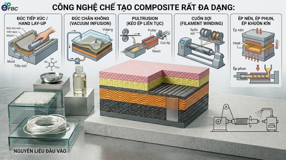 Các công nghệ chế tạo composite rất đa dạng