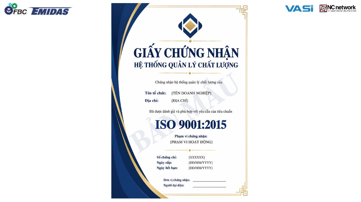 Mẫu chứng chỉ ISO 9001:2015