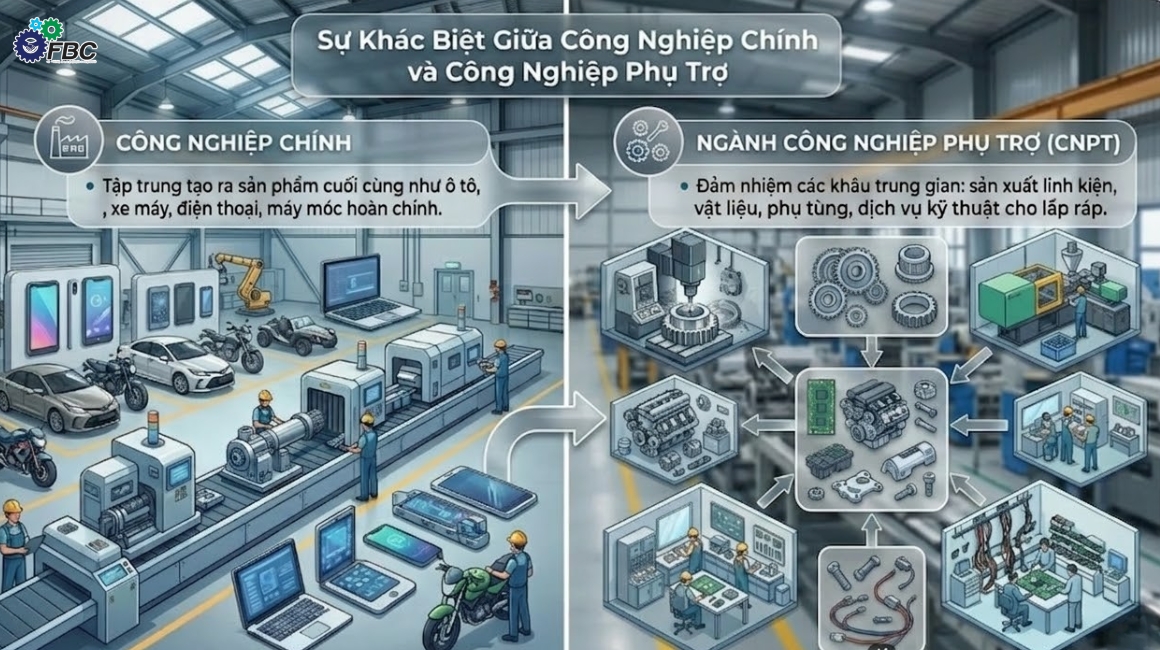 Sự khác biệt giữa công nghiệp chính và công nghiệp phụ trợ