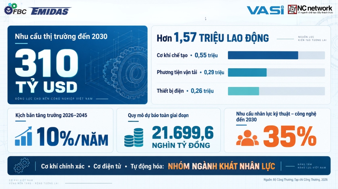 Cơ hội việc làm và phát triển ngành cơ khí Việt Nam 2026 - 2030
